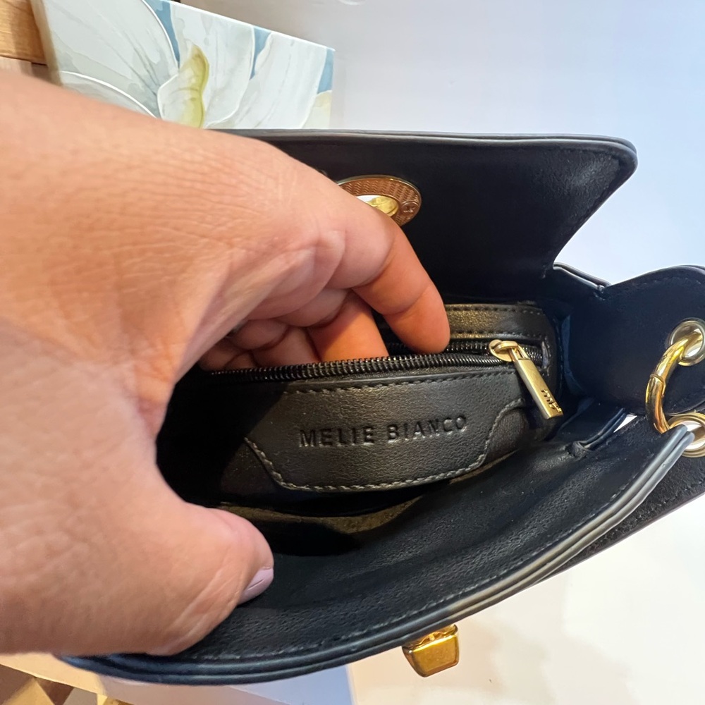 Melie Bianco Black Vegan Shoulder Bag and crossbody with Gold Accents - Picture 14 of 14